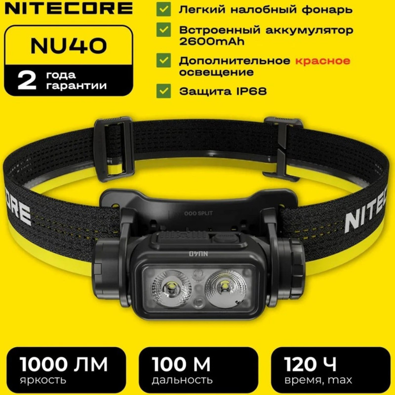 Фонарь налобный Nitecore NU40 (Датчик приближения, USB Type-C)
