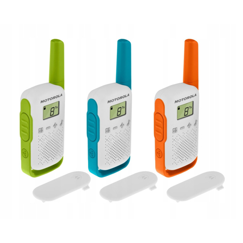 Рація Motorola Talkabout T42 (0,5W, PMR446, 446MHz, до 4 км, 16 каналів, 3xAAA), 3 шт, оранж+синій+зелений