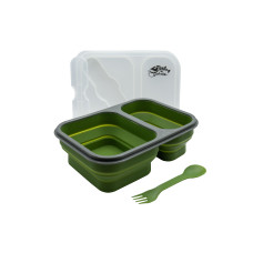 Контейнер силиконовый на 2 отсека Tramp (900ml) с ловилкой olive