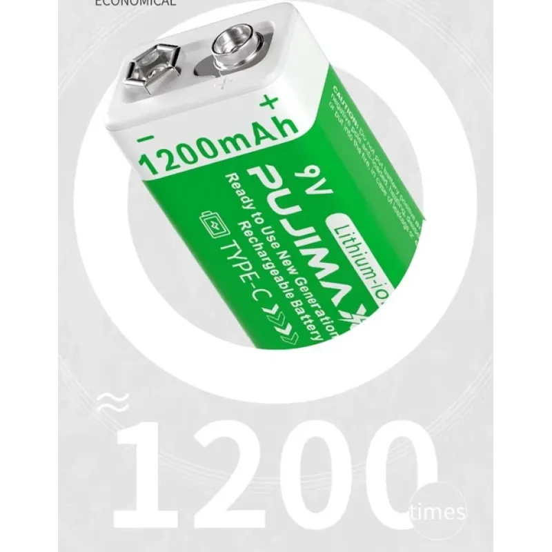 Аккумуляторные батареи Крона PUJIMAX 9V 1200mAh (4600 мВт·ч) Type-C, комплект 2 шт.