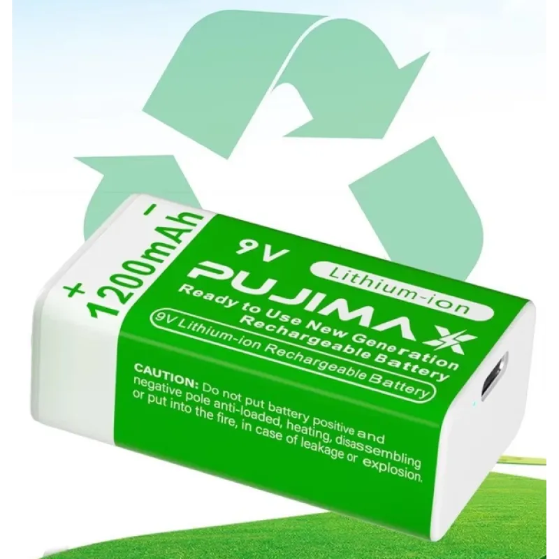 Аккумуляторные батареи Крона PUJIMAX 9V 1200mAh (4600 мВт·ч) Type-C, комплект 2 шт.