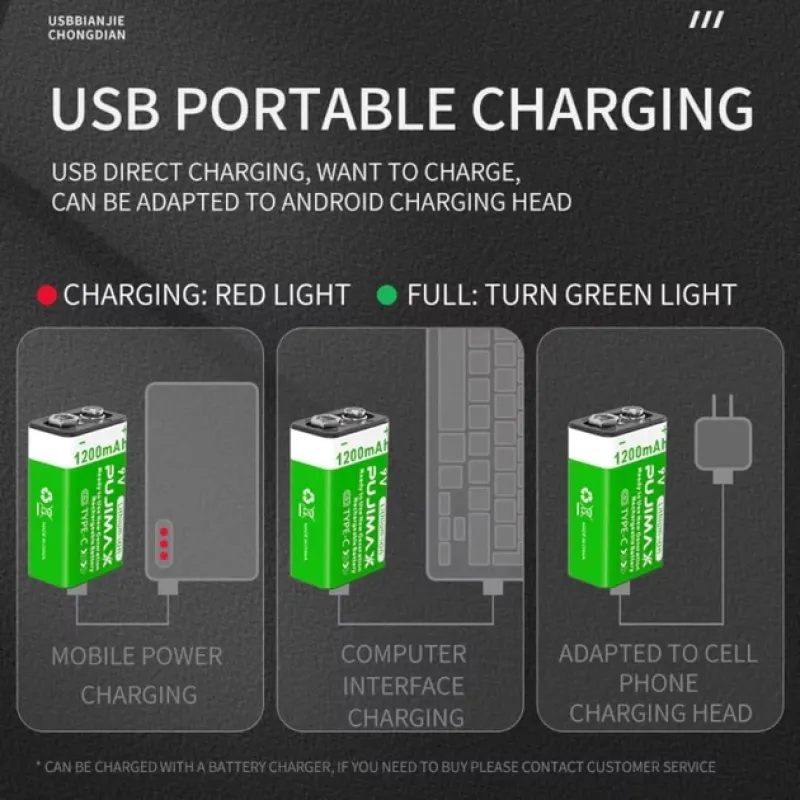 Аккумуляторные батареи Крона PUJIMAX 9V 1200mAh (4600 мВт·ч) Type-C, комплект 2 шт.