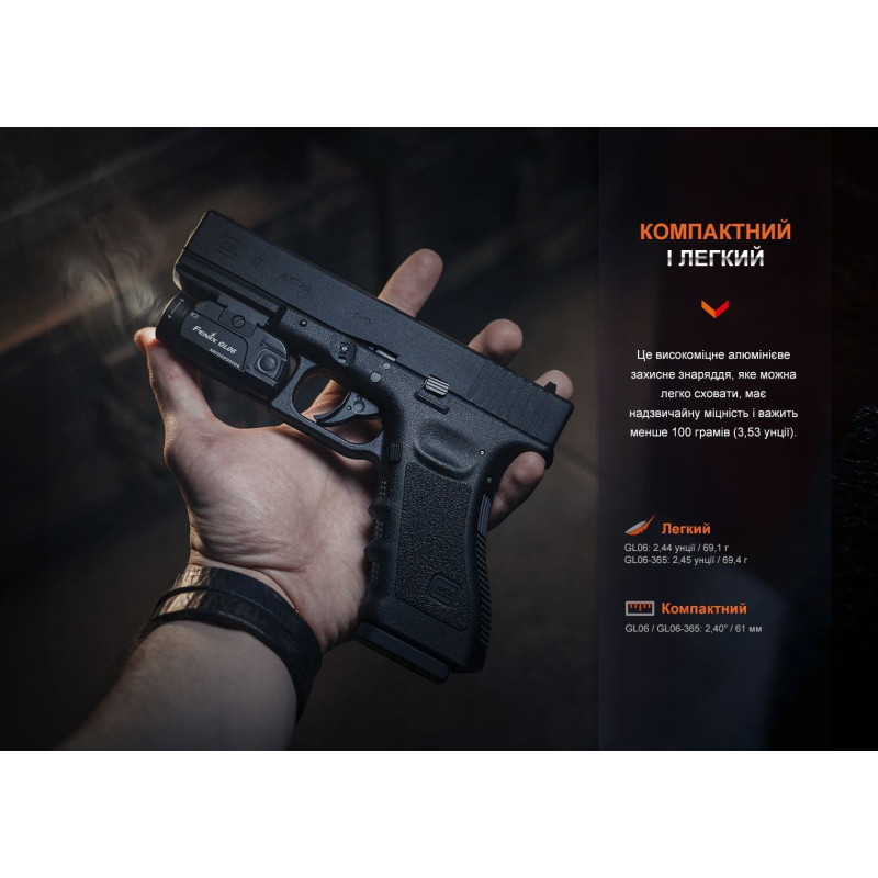 Ліхтар пістолетний Fenix ​​GL06 (Cree XPL HI, 600 люмен, 2 режими, 1х16430, 1хCR123A)