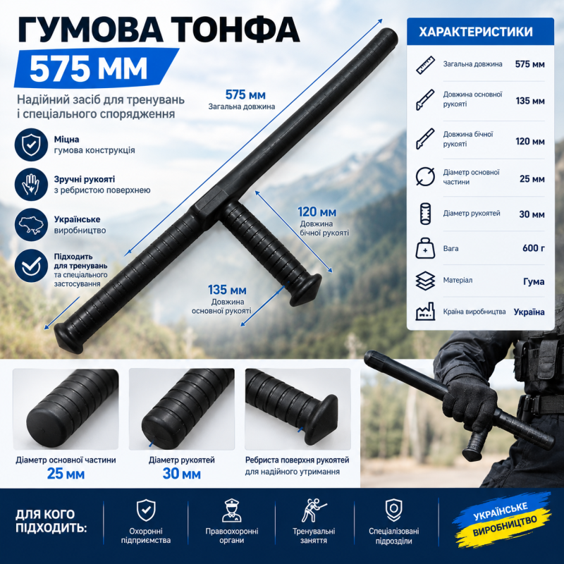 Гумова палиця для поліції Тонфа 575 мм