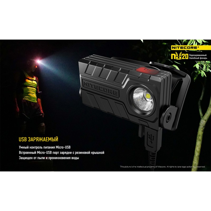 Фонарь налобный Nitecore NU20, черный