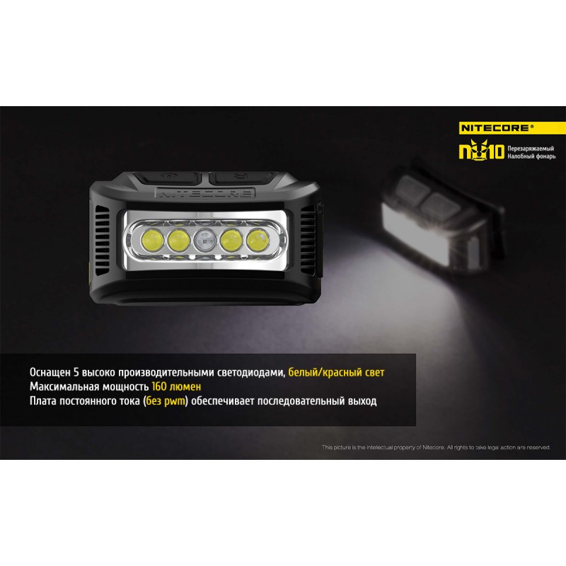 Фонарь налобный Nitecore NU10, черный
