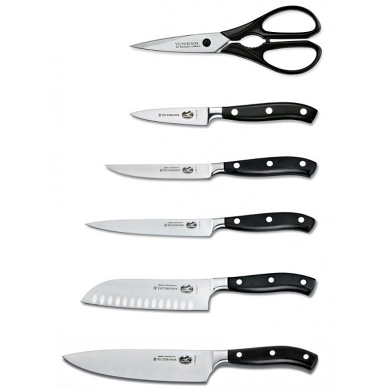 Набор кухонный Victorinox Forged Сhef'S (5 ножей+ножницы) с подставкой, черный 7.7243.6