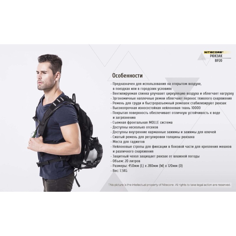 Рюкзак тактичний Nitecore BP20 (Cordura 1000D), чорний
