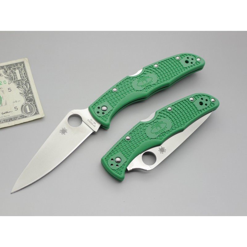Ніж складаний Spyderco Endura 4 Flat Ground (довжина: 222мм, лезо: 96мм), зелений