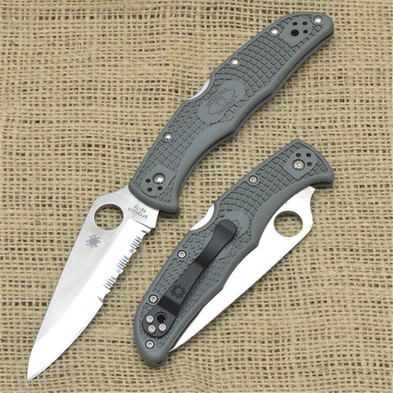 Ніж складаний Spyderco Endura 4 напівсерейтор (довжина: 222мм, лезо: 96мм), сірий