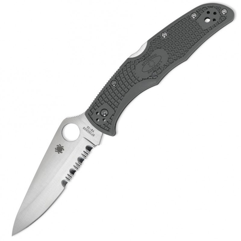 Ніж складаний Spyderco Endura 4 напівсерейтор (довжина: 222мм, лезо: 96мм), сірий