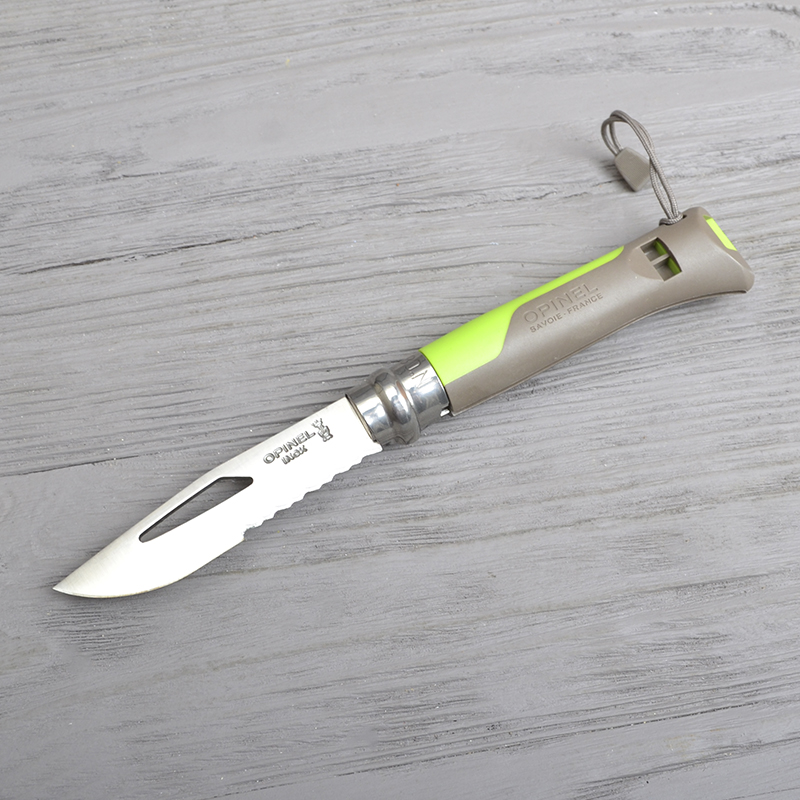 Ніж складаний Opinel №8 Outdoor напівсерейтор (довжина: 190мм, лезо: 85мм), зелений/коричневий