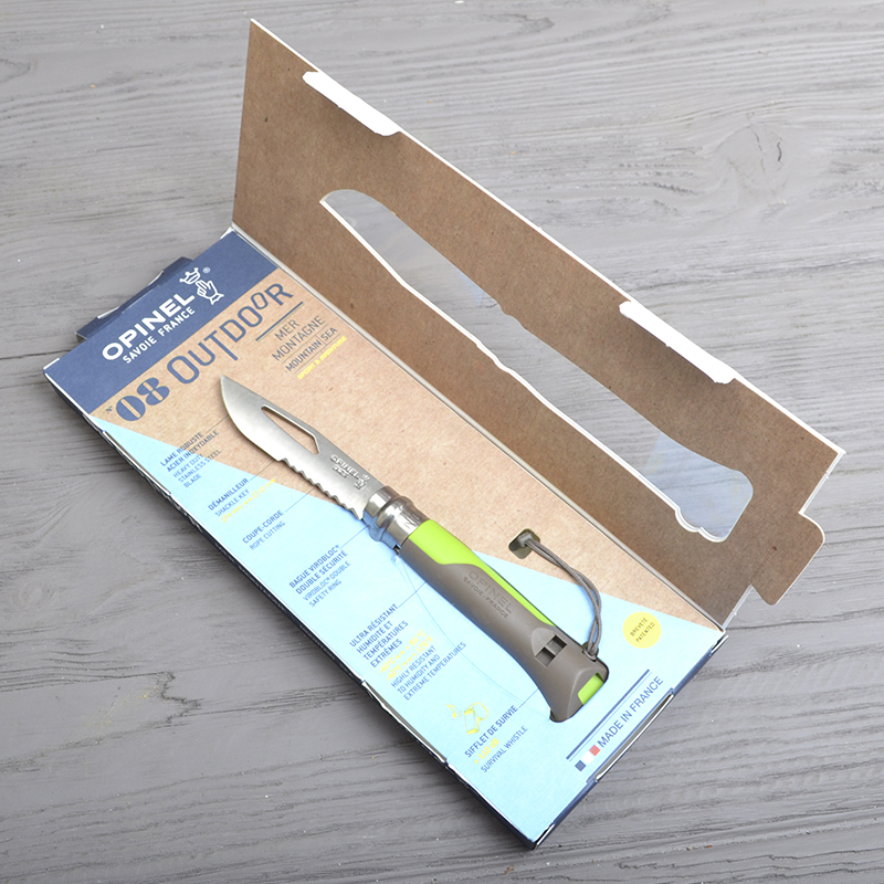 Ніж складаний Opinel №8 Outdoor напівсерейтор (довжина: 190мм, лезо: 85мм), зелений/коричневий