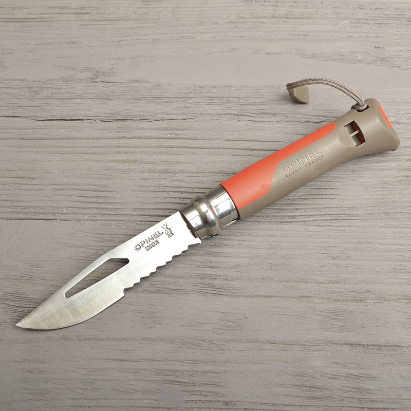 Ніж складаний Opinel №8 Outdoor напівсерейтор (довжина: 190мм, лезо: 85мм), червоний/коричневий