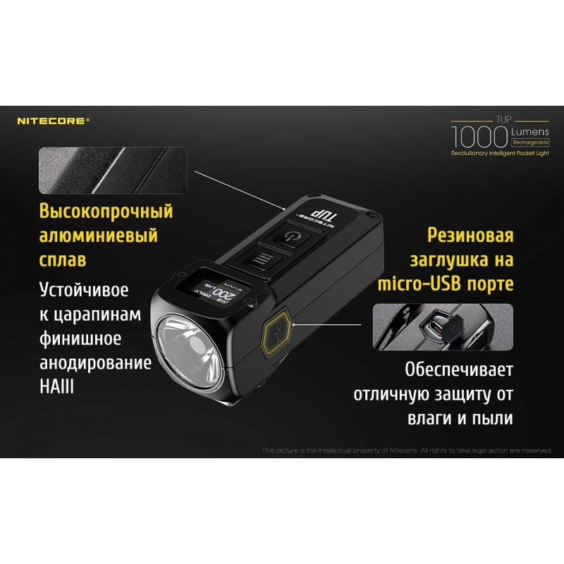 Надпотужний накладний ліхтар із OLED дисплеєм Nitecore TUP, сірий