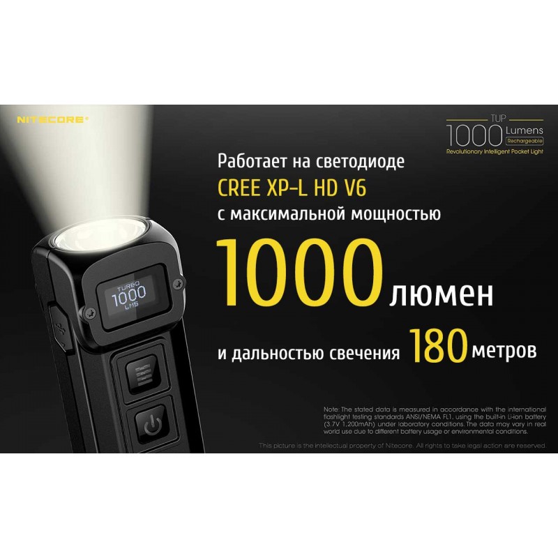 Надпотужний накладний ліхтар із OLED дисплеєм Nitecore TUP, чорний