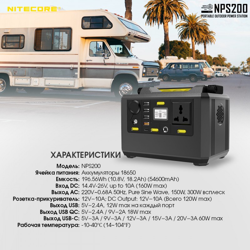 Зарядна портативна електростанція Nitecore NPS200