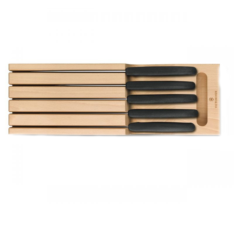 Набор кухонных ножей Victorinox Fibrox In-Drawer (5 предметов), с подставкой, черный 5.1143.5