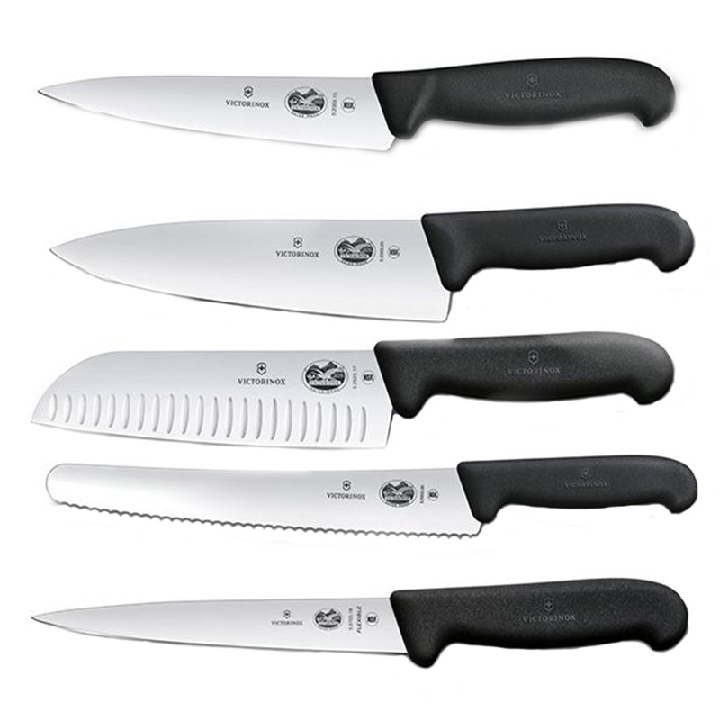 Набор кухонных ножей Victorinox Fibrox In-Drawer (5 предметов), с подставкой, черный 5.1143.5