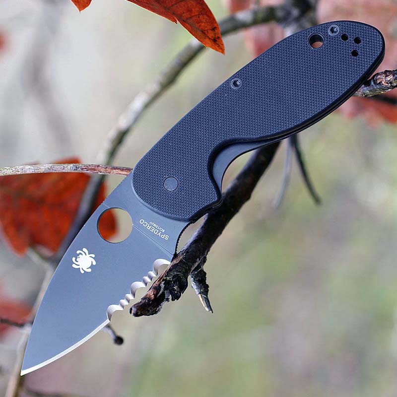 Ніж складаний Spyderco Efficient напівсерейтор (довжина: 180мм, лезо: 76мм, чорне), чорний