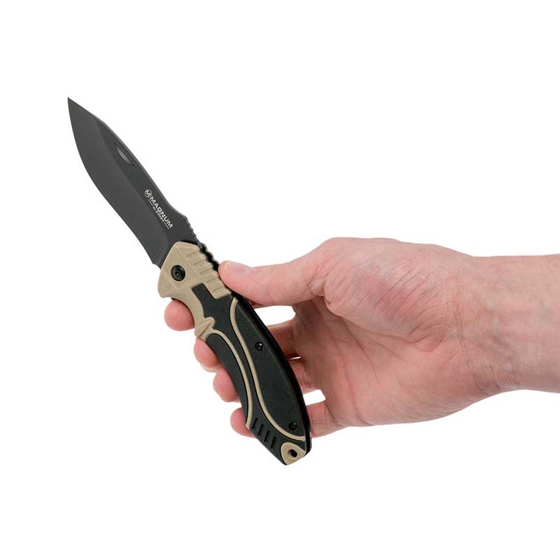 Нож складной Boker Magnum Advance Desert Pro (длина: 213мм, лезвие: 95мм), черный-бежевый