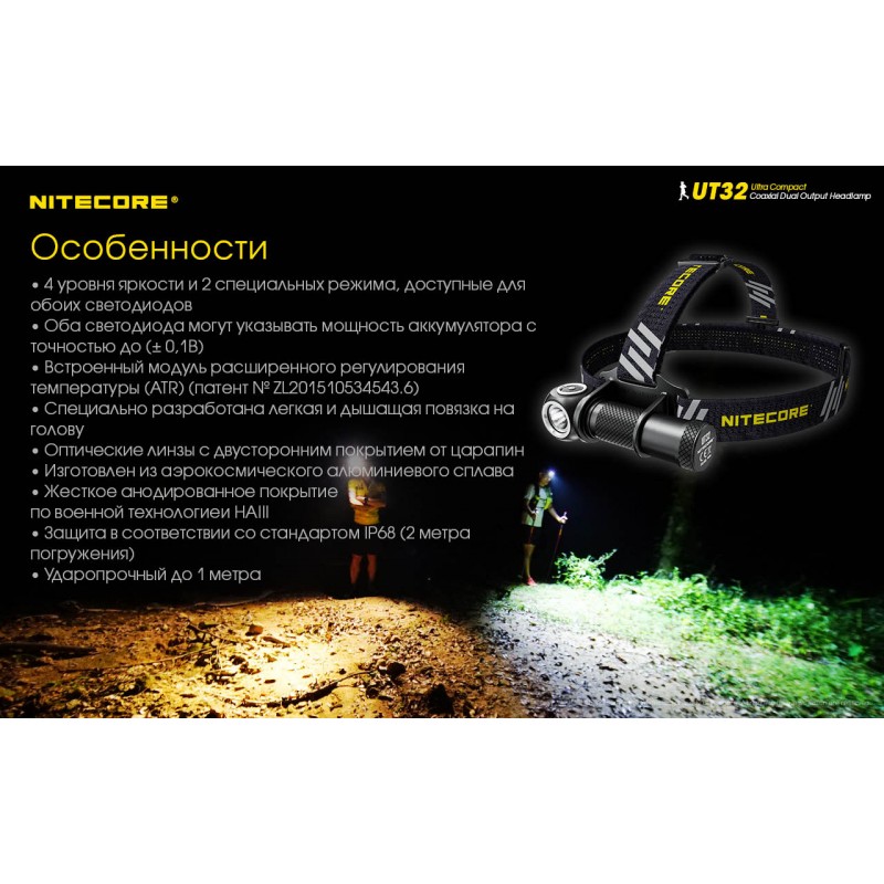 Налобный фонарь с мощным холодным и теплым светом Nitecore UT32