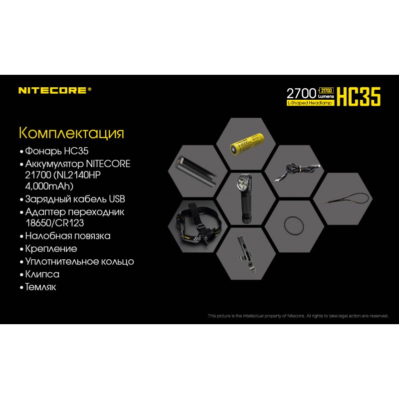 3в1 - Сверхмощный налобный, ручной + кемпинговый фонарь Nitecore HC35 (магнит)