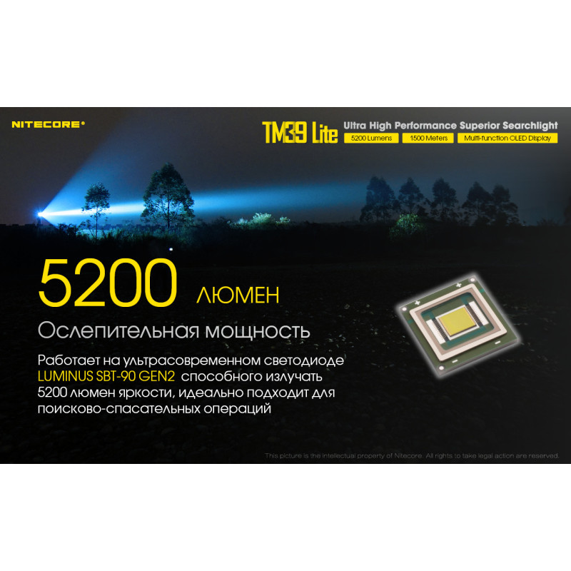 Ліхтар Nitecore TM39 lite (Luminus STB-90 GEN2 LED, 5200 люмен, 7 режимів, 4x18650)
