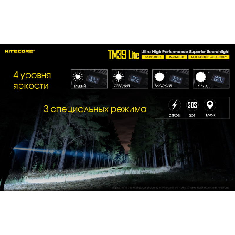 Ліхтар Nitecore TM39 lite (Luminus STB-90 GEN2 LED, 5200 люмен, 7 режимів, 4x18650)