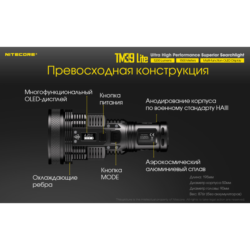 Ліхтар Nitecore TM39 lite (Luminus STB-90 GEN2 LED, 5200 люмен, 7 режимів, 4x18650)