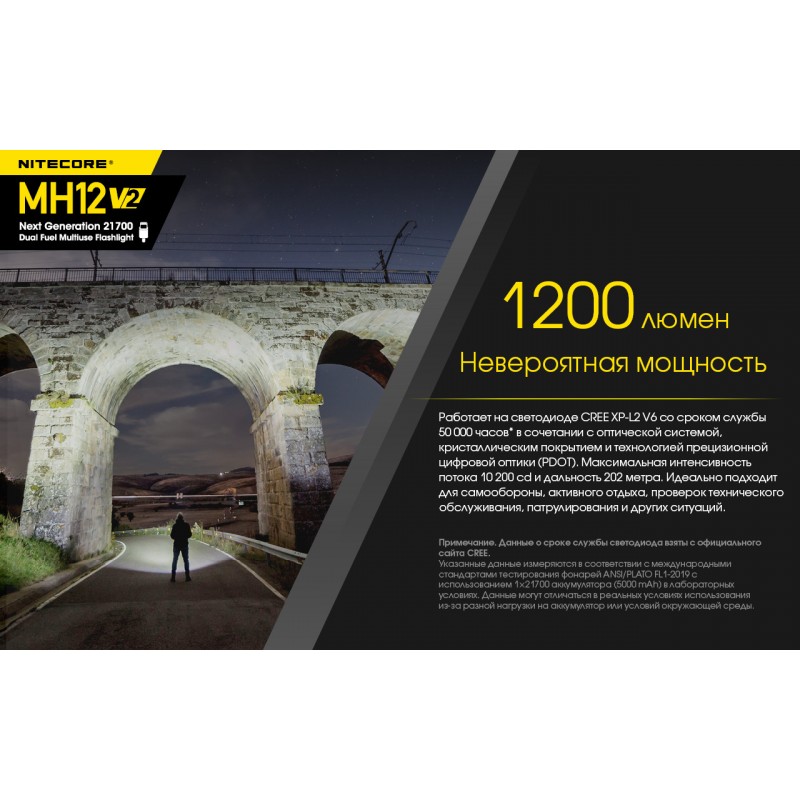 Тактический заряжаемый фонарь Nitecore MH12 V2 (USB Type-C)