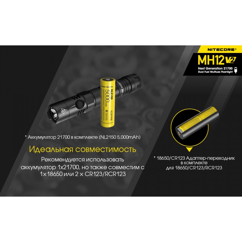 Тактический заряжаемый фонарь Nitecore MH12 V2 (USB Type-C)