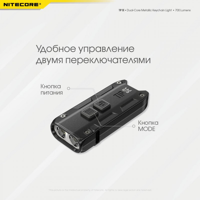 Ліхтар наключний Nitecore TIP SE (2xOSRAM P8, 700 люмен, 4 режими, USB Type-C), сірий