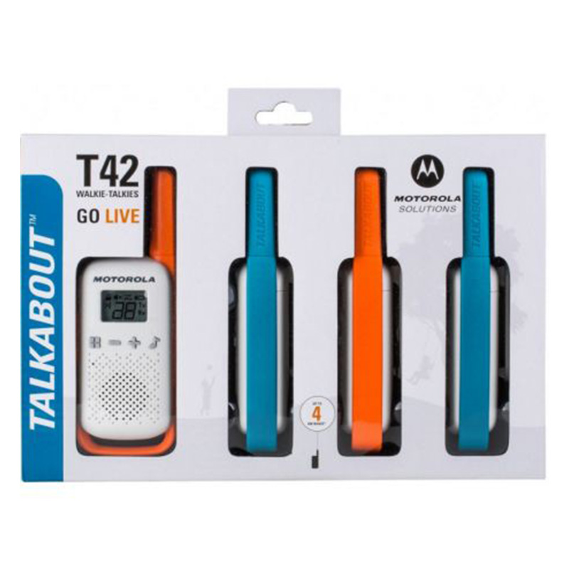 Рація Motorola Talkabout T42 Quad Pack (0,5W, PMR446, до 4 км, 16 каналів, 3xAAA), 4 шт, оранж+синій