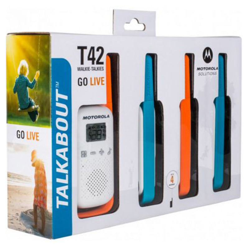 Рація Motorola Talkabout T42 Quad Pack (0,5W, PMR446, до 4 км, 16 каналів, 3xAAA), 4 шт, оранж+синій