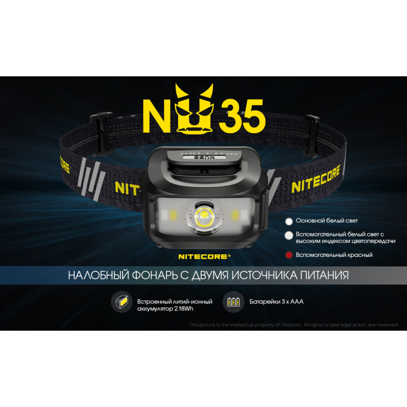 Налобный фонарь с универсальным питанием Nitecore NU35 (3xAAA, USB Type-C)