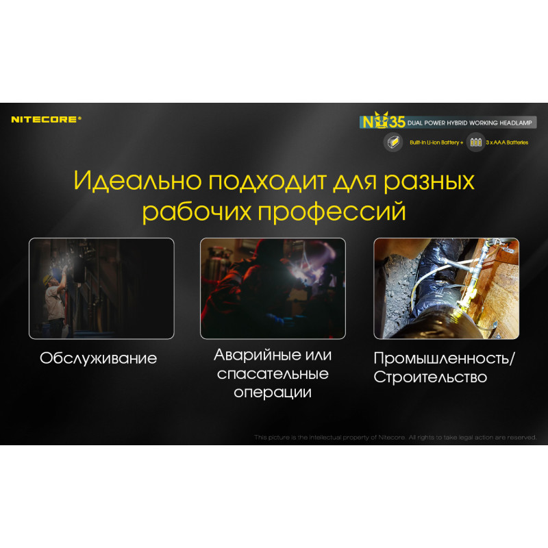 Налобный фонарь с универсальным питанием Nitecore NU35 (3xAAA, USB Type-C)