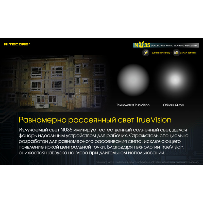 Налобный фонарь с универсальным питанием Nitecore NU35 (3xAAA, USB Type-C)