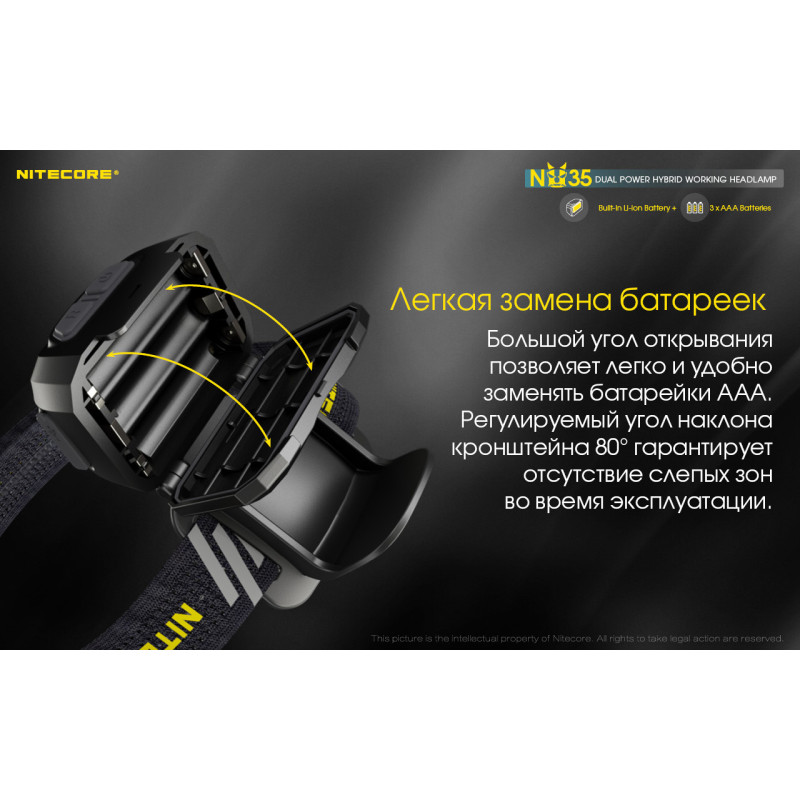 Налобный фонарь с универсальным питанием Nitecore NU35 (3xAAA, USB Type-C)