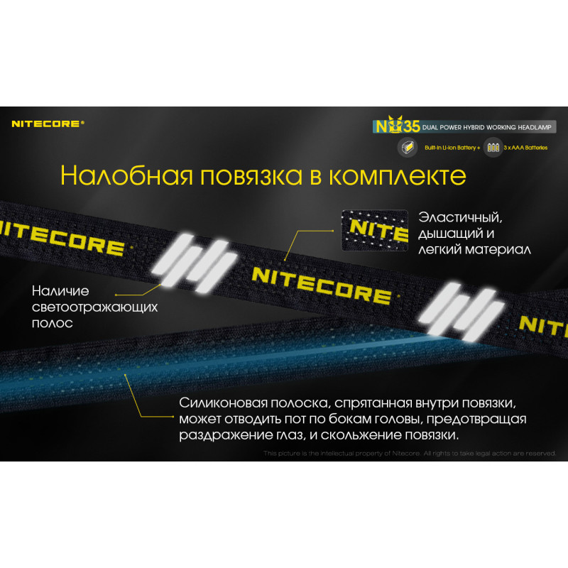 Налобный фонарь с универсальным питанием Nitecore NU35 (3xAAA, USB Type-C)
