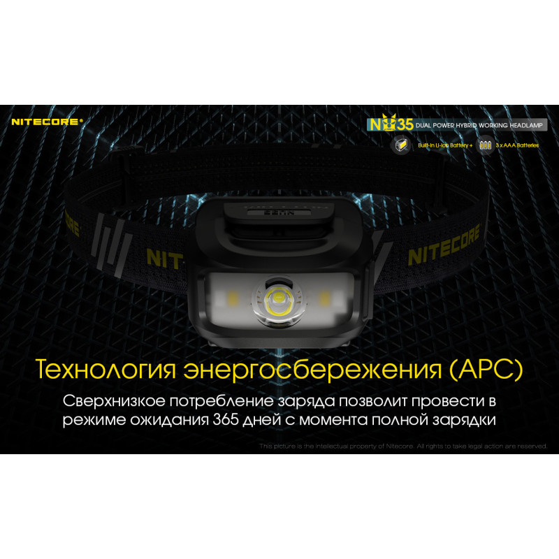 Налобный фонарь с универсальным питанием Nitecore NU35 (3xAAA, USB Type-C)