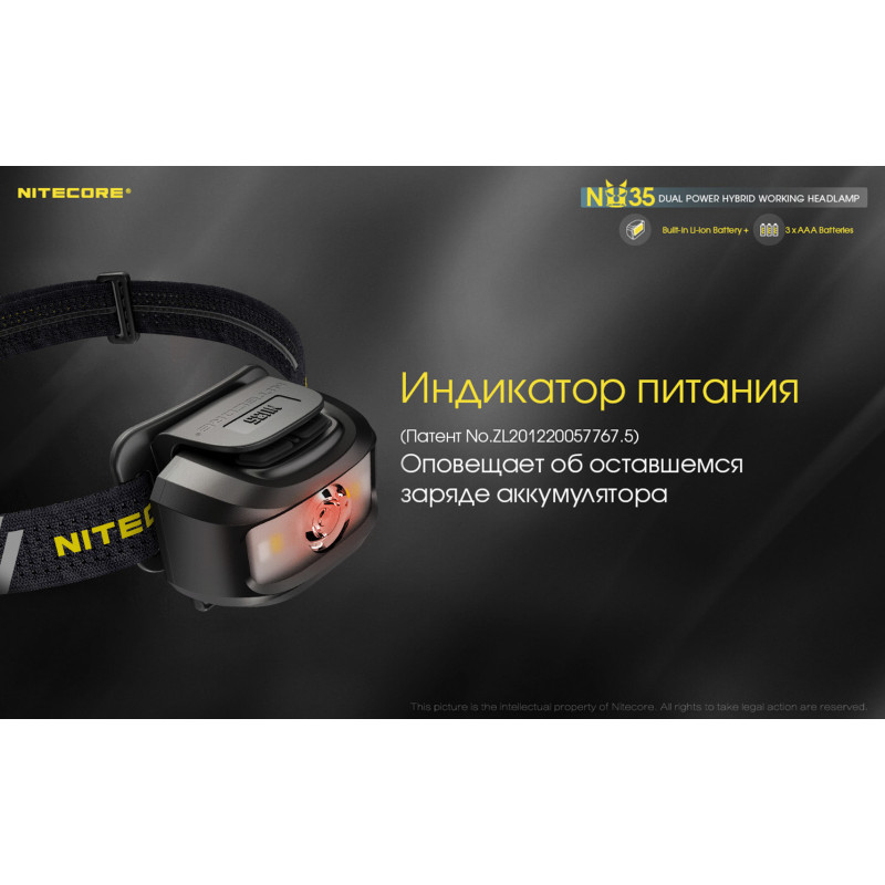 Налобный фонарь с универсальным питанием Nitecore NU35 (3xAAA, USB Type-C)