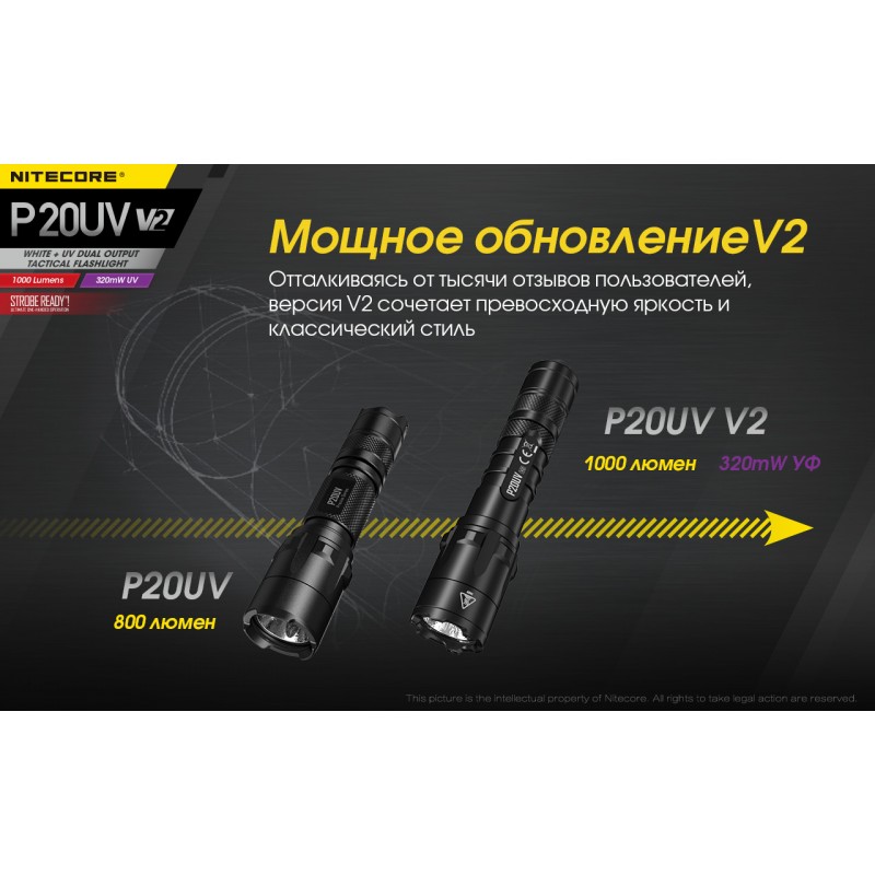 Тактичний ліхтар з білим та ультрафіолетовим світлом Nitecore P20UV v2