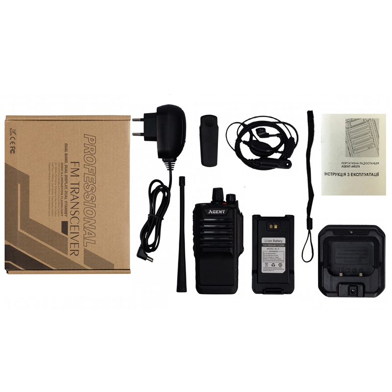 Рація Agent AR-S78 Tactical (5W, UHF, 400-470 MHz, до 16 км, 16 каналів, АКБ), комплект 2 шт, чорна