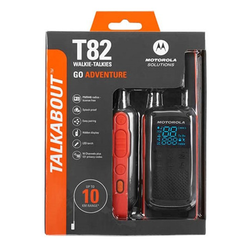 Рація Motorola T82 VeloTeam (0,5W, PMR446, 446 MHz, до 10 км, 16 каналів, АКБ), 2шт, чорна