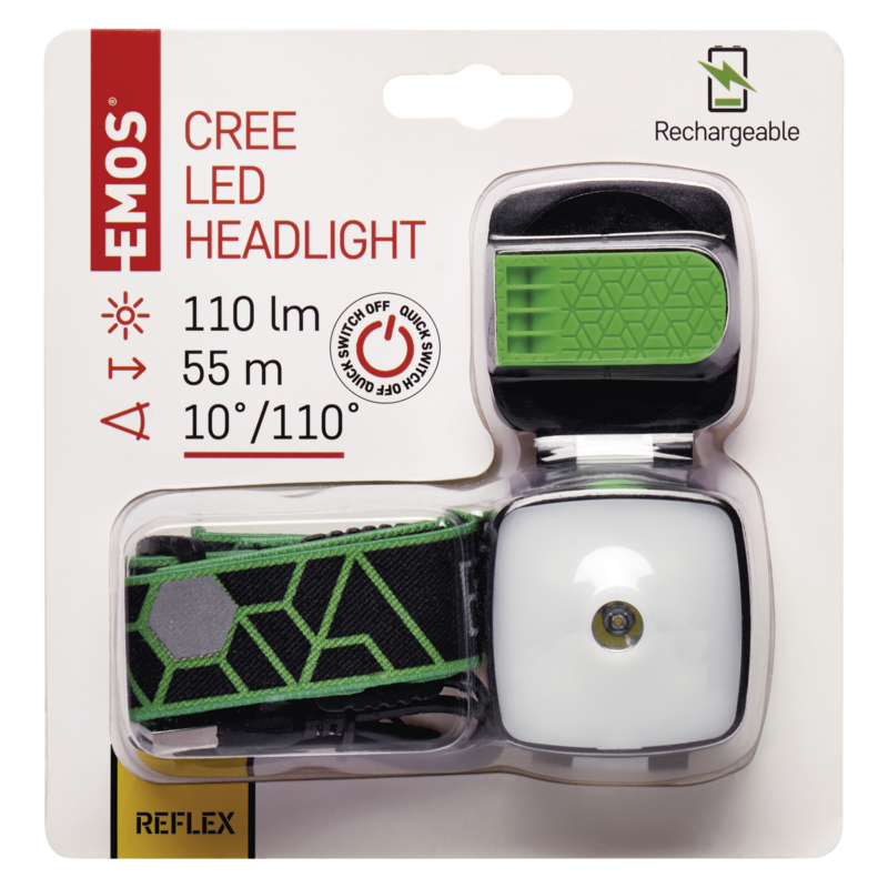 Фонарь налобный Emos P3535 (Cree + 4xSMD, 110 люмен, 3 режима, USB)