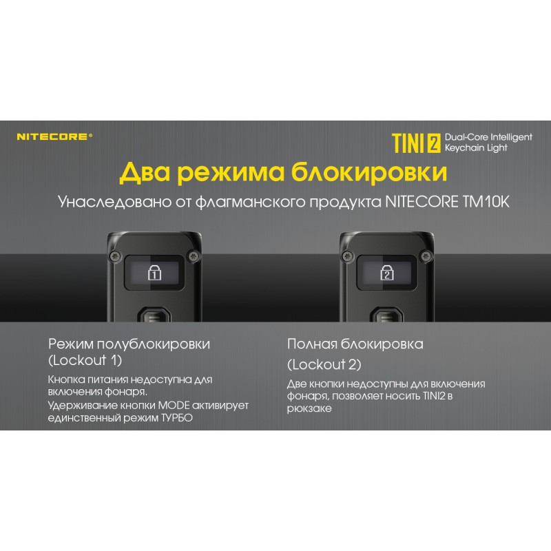 Потужний ліхтарик з LED дисплеєм Nitecore TINI 2 (USB Type-C), сірий