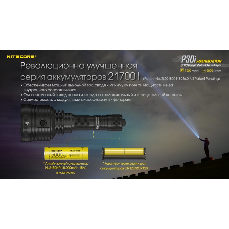 Ліхтар Nitecore P30i (Cree XHP35 HI, 2000 люмен, 7 режимів, 1x21700, USB Type-C), комплект
