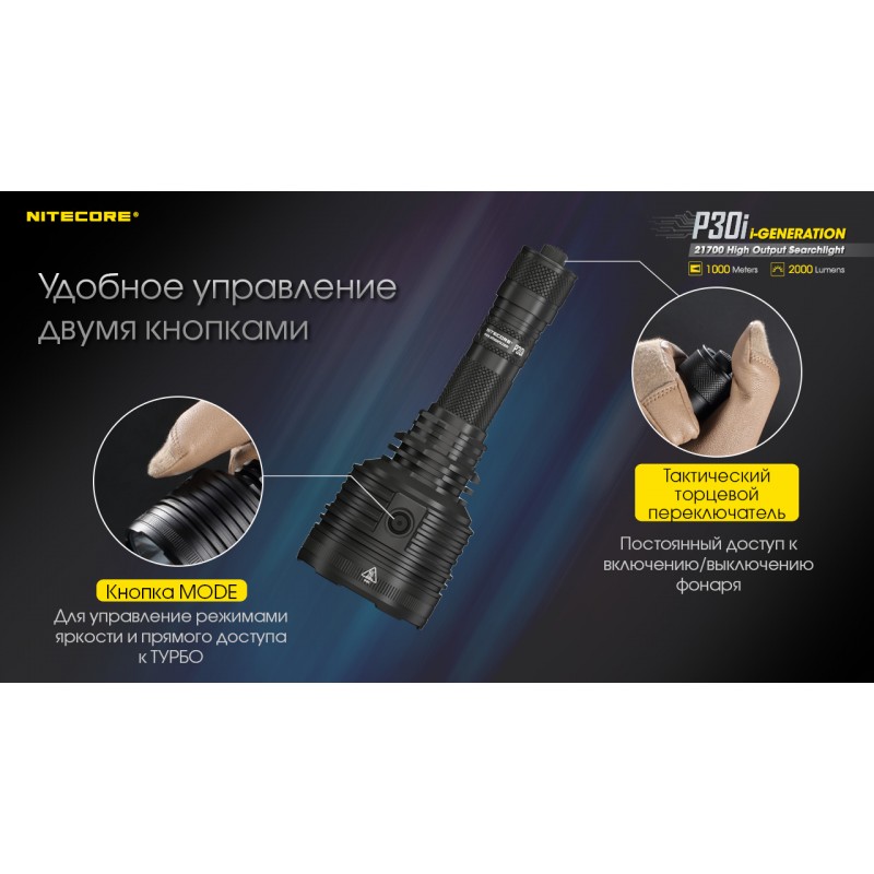 Ліхтар Nitecore P30i (Cree XHP35 HI, 2000 люмен, 7 режимів, 1x21700, USB Type-C), комплект