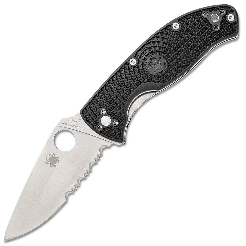 Ніж складаний Spyderco Tenacious напівсерейтор (довжина: 197мм, лезо: 86мм), чорний FRN